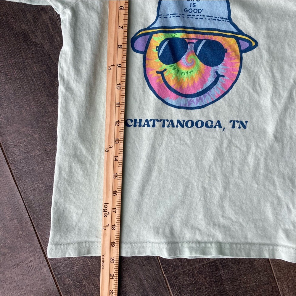Life is Good Kids Crusher Tee Mint Green Tie Dye Smiley Chattanooga TN Size M - Picture 6 of 8